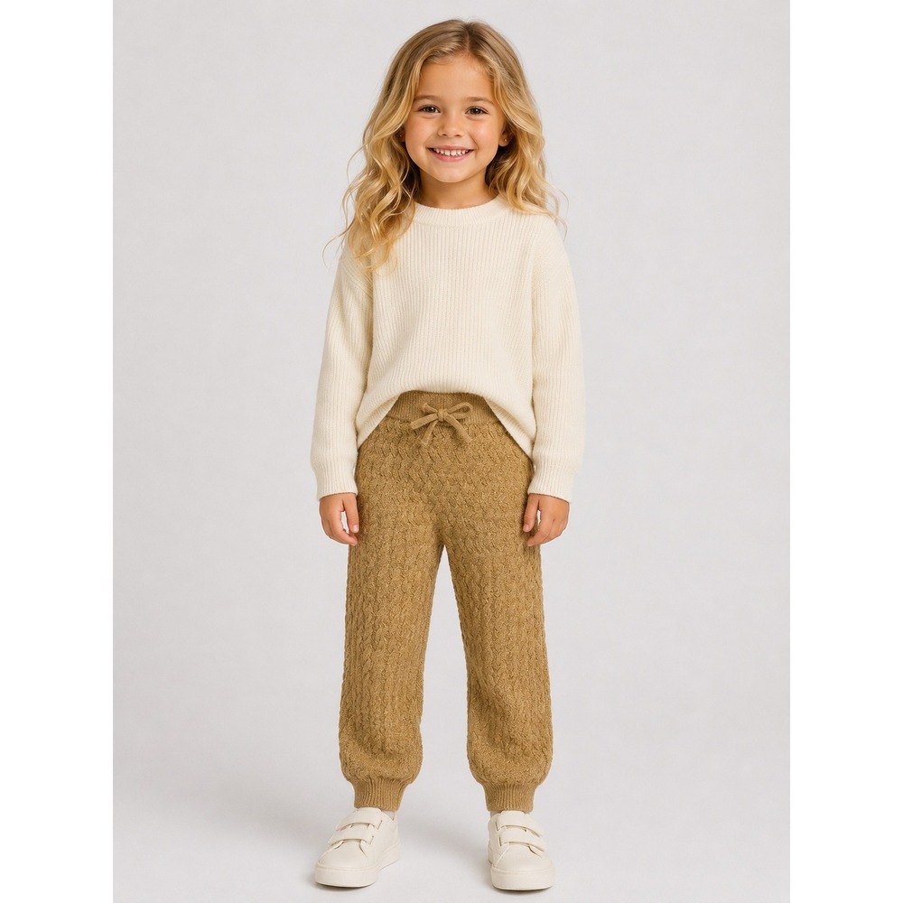 Quincy Mae Girls Golden Mustard Yellow Textured Knit Pants Boho Minimalist 4-5 Y